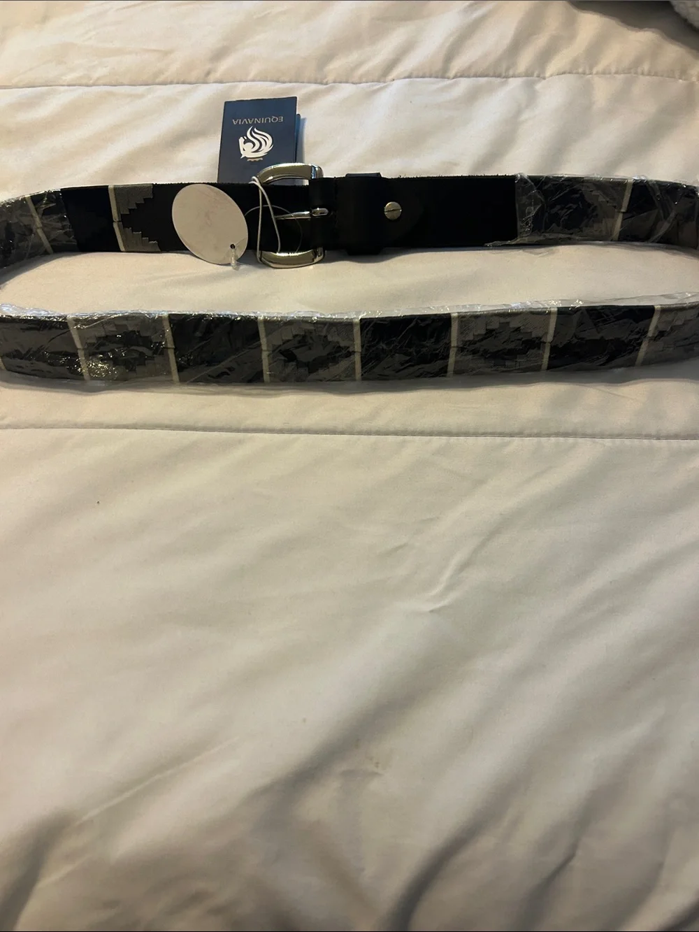 Tommy Hilfiger Black Belt with Gray Geometric Pattern